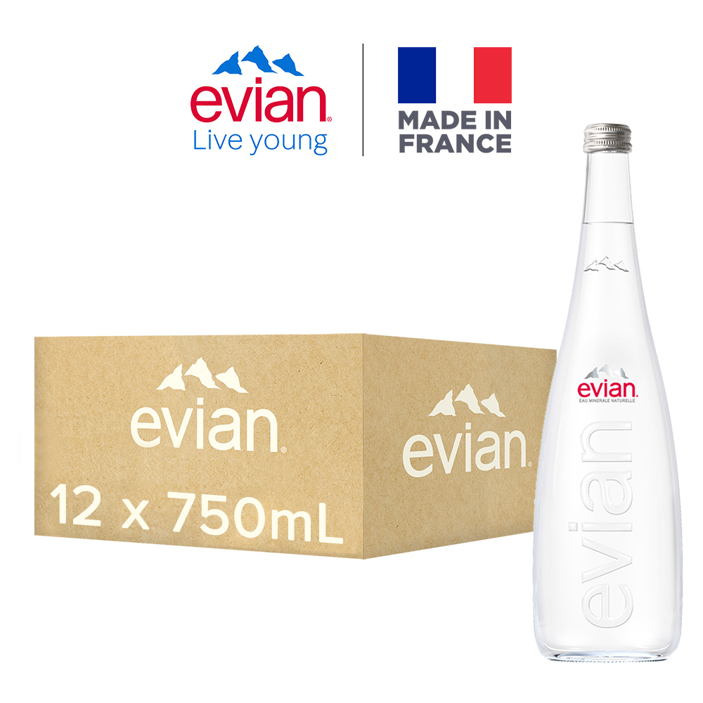 【evian 依雲 原廠總代理直營】天然礦泉水 750mlx12入/箱(玻璃瓶)◉90C004